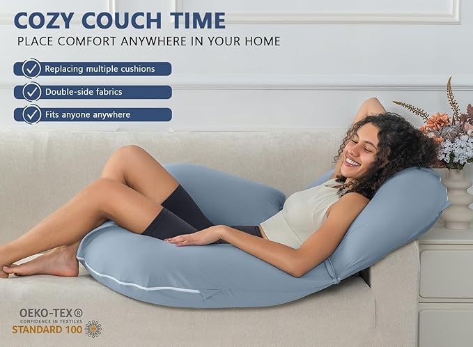 INSEN Reading Pillow, Back Pillow for Sitting in Bed for Reading, Nurse & Relax, Reading Pillow for Adults, Moms & Kids, Sit Up Pillow for Bed, Natural Blue
