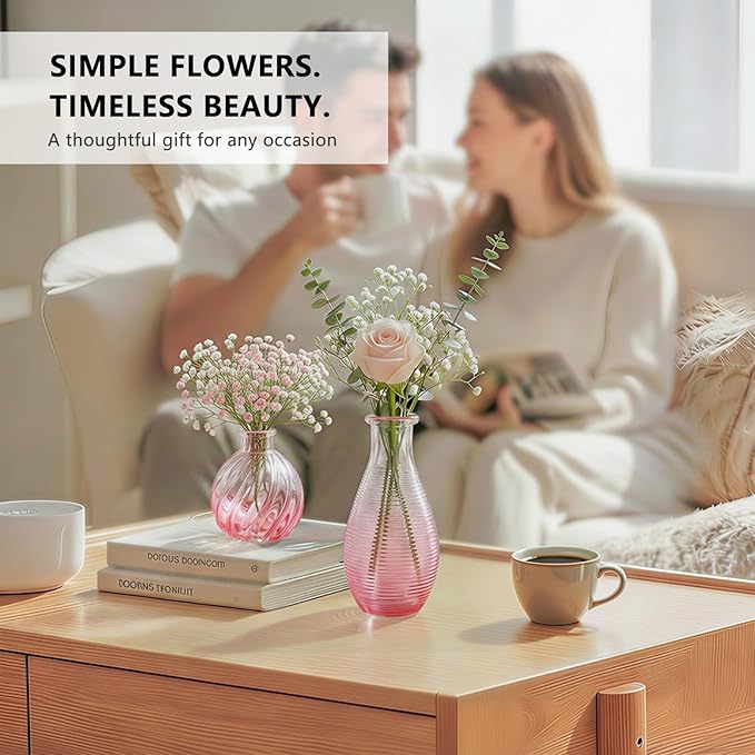 RUCKAE Flower Vase in Bulk 22 Glass Bud Vases Vintage Small Vases for Centerpiece Table Wedding Decorations Home Decor Party (Gradient Pink 22 Pack)