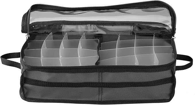 Ornament Storage Box Under Bed 64 Cell Partition 600D Oxford PVC Transparent Window 61x30.5x15cm (Black)