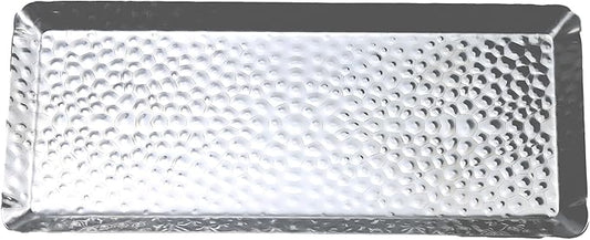 10x4inch Hammered Rectangular Tray, Stainless Steel Decorative Serving Tray, Silver Platter for Kitchen, Bathroom, Bar, Vanity Storage