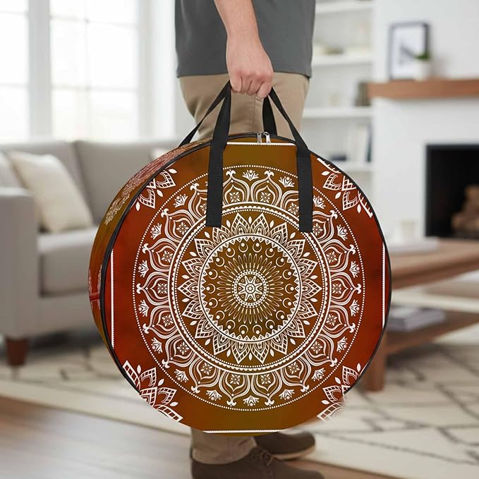 Storage Bag Orange Boho Round Storage Totes Bins Closet Organizers with Zippers & Handle Gorgeous Bohemian Flower Clothes Storage Container for Bedroom Dorm Space Saving Packing Supplies Moving Bags