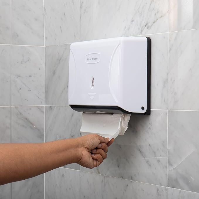 Mind Reader Paper Towel Dispenser, Tri-Fold Towel Holder, Restroom, Wall Mount, Bathroom, White