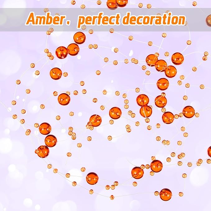 Tondiamo 24 Pcs Artificial Pearl String for Floating Candle Faux Pearls Beads String Garland Centerpiece Decoration for Vases Filler Wedding Spring Holiday Party Decor(Orange)