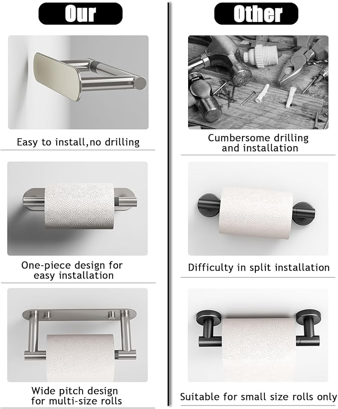 Toilet Paper Holder - Bathroom Toilet Paper Holder Adhesive or Screw Wall Mounted Swivel Snap Lock Design Fits Anywhere Stainless Steel Bathroom Tissue Roll Holder