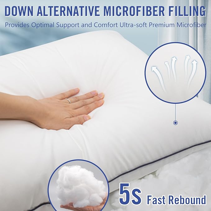 Vorouhals Hotel Collection Bed Pillows for Sleeping 2 Pack King Size Cooling Pillows Set of 2 for Back, Stomach or Side Sleepers, Super Soft Down Alternative Microfiber Filled Pillows