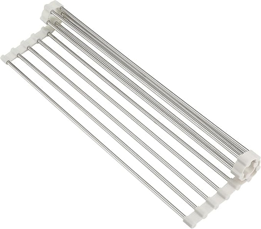 Roll Up Dish Drying Rack, Over Sink Multipurpose Rack, 17.6" x 9.3" Stainless Steel Foldable Dish Drainer, White