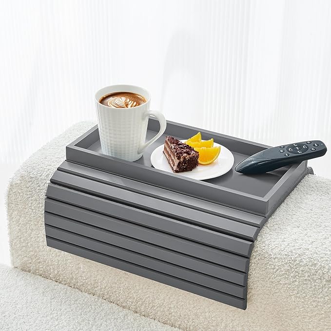 LOVYANXUE Bamboo Sofa Arm Tray, Anti Falling Couch Arm Tray Table, Foldable Couch Armrest Table, Portable Sofa Armrest Trays Cup Holder for Drink, Cups, Phone, Snacks, Remote