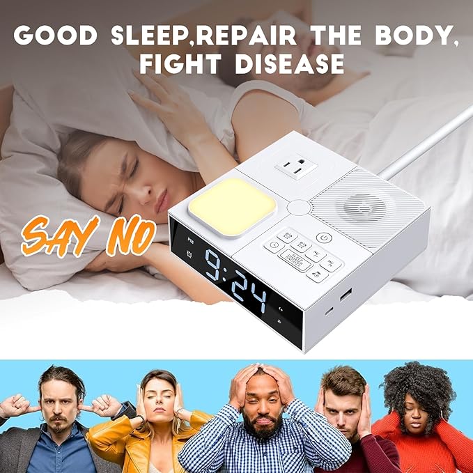 White Noise Sound Machine with Dual Alarm Clock - Soft Night Light 41 Non Looping Sounds USB Port Charger 3 Timers Memory Function 31 Adjustable Volume Sleep Sound Machine for Adult & Home Bedroom