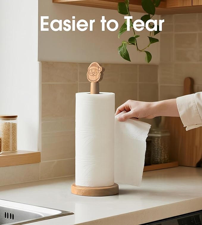 Christmas Wooden Paper Towel Holder Stand - Kitchen Paper Hanger Rack Winter Xmas Decoration Bathroom Towel Roll Stand Simply Standing Countertop Paper Roll Holder, Santa Design