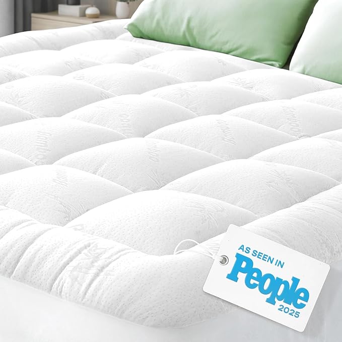 Niagara Ultra Soft Queen Size Mattress Topper - Viscose Made from Bamboo Pillow Top Mattress Pad for Back Pain Relief - Naturally Cooling for Hot Sleepers, fits 6-18" Mattress, 600GSM, White