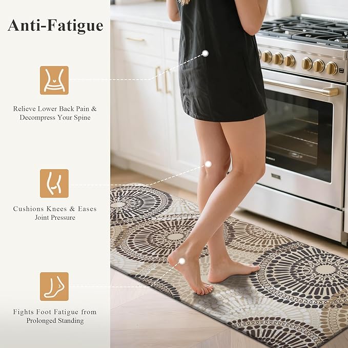 HEBE Anti Fatigue Kitchen Rugs Sets of 2, Non Slip Kitchen Mats for Floor, Waterproof Cushioned Comfort Standing Carpet for Kitchen Sink, Home Office, Laundry Room