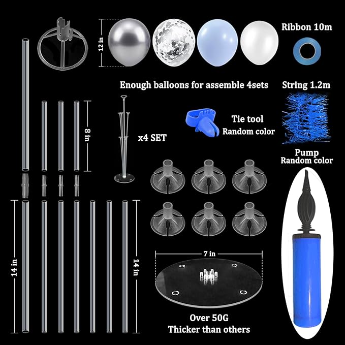 ZJDHPTY Baby Blue and Silver Balloon Stand Centerpiece Table Decorations for Baby Shower Wedding Engagement Bridal Shower Anniversary Birthday Party Decorations(Baby blue silver set4)