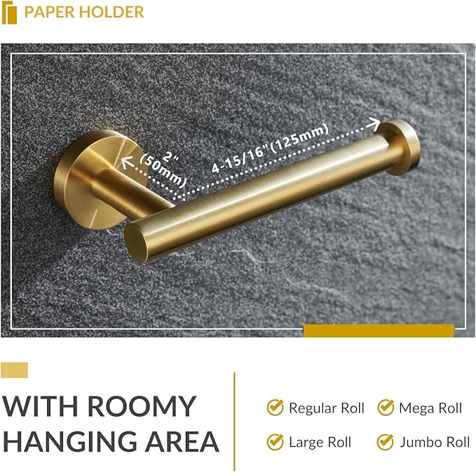 Toilet Paper Holder Brushed Dark Gold, APLusee SUS304 Stainless Steel Round TP Hanger, Modern Bathroom Lavatory Tissue Roll Storage