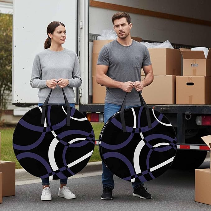 Storage Bag Blue Black Geometric Circle Round Storage Totes Bins Closet Organizers with Zippers & Handle Modern Abstract Lines Clothes Storage Container for Bedroom Dorm Space Saving Packing Supplies
