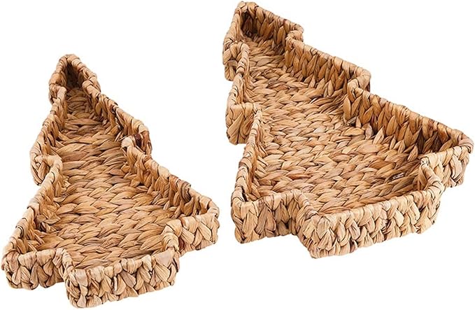 47th & Main Christmas Tree Shaped Baskets for Decoration Nesting Woven Water Hyacinth Storage Trays, Set of 2, Natural