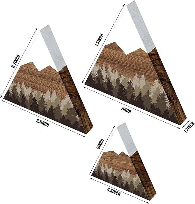 Maitys 3 Pcs 3 Size Mountain Shelf Decor Mountain Wooden Sign Farmhouse Wood Forest Sign Woodland Nursery Decor Travel Adventure Table Centerpiece for Home Farmhouse(Taupe)
