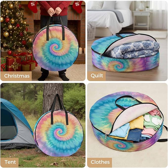 Storage Bag Colorful Tie Dye Round Storage Totes Bins Closet Organizers with Zippers & Handle Boho Tribal Style Clothes Storage Container for Bedroom Dorm Space Saving Packing Supplies Moving Bags