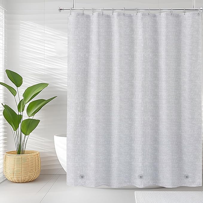 TIKABC Grey Shower Curtain Liner, 4G PEVA Shower Liner, Plastic Peva Waterproof Shower Curtains, 72x72 inch with Grommet Holes 3 Magnetic Weights