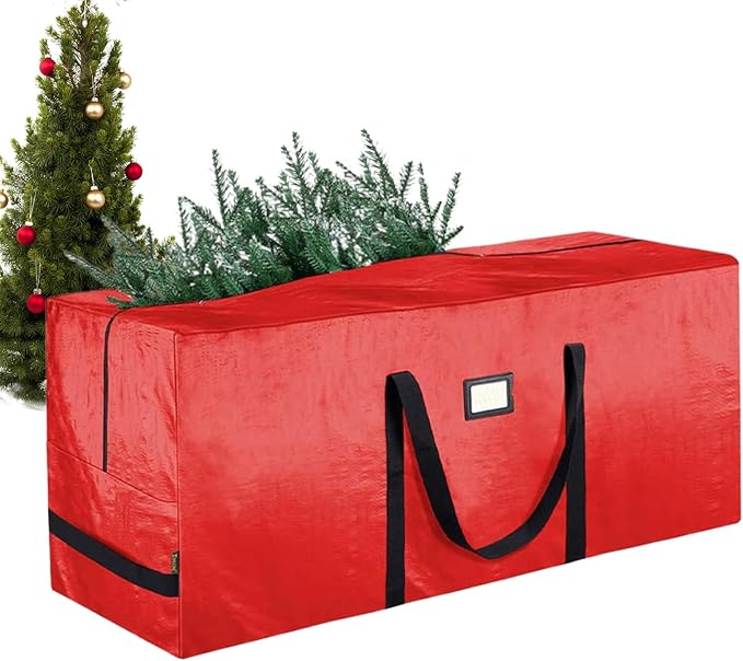 Christmas Tree Bag - Spacious Holiday Storage Envelope, Industrial Grade Packing Wrapper, Durable Strap Lifting Tote | Indoor Shelving Spaces Apartments Utility Rooms Offseason Decoration Keeping
