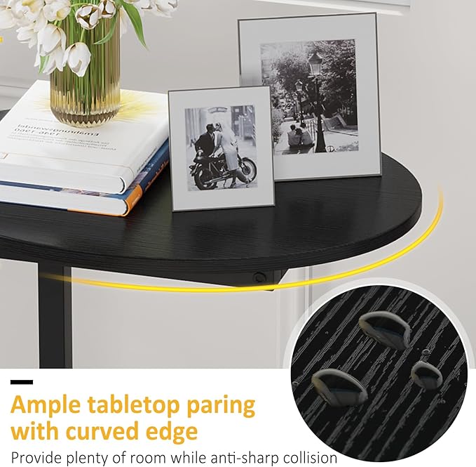 Hosfais Small Side Table End Table, C-Shaped Wood Coffee Table TV Tray for Eating Couch Tables for Small Space, Living Room, Bedroom, Couch (Black 2 Pack)