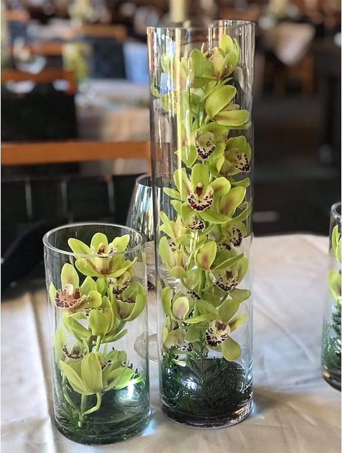WGVI Quality Thick Weighted Tall Clear Cylinder Glass Vases, 4" W x 16" H, Flower Arrangement Floating Candle Holders Wedding Centerpieces Event Floral Container Home Decor, Bulk Wholesale, 12 Pcs