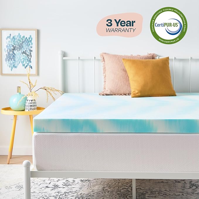 Linenspa 4 Inch Swirl Gel Memory Foam Mattress Topper, California King Size – Cooling Gel Infused, Ventilation Holes – Pressure Relieving Bed Topper – CertiPUR Certified