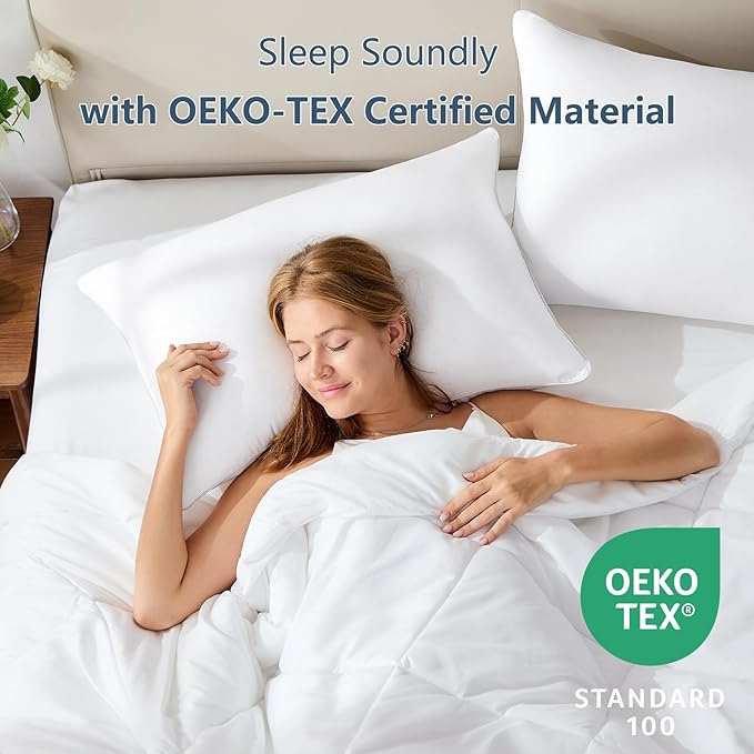 CozyLux Soft Supportive Bed Pillows for Side and Back Sleepers, Oeko-Tex Certified Down Alternative Filling, Hotel Quality Fluffy Sleeping Pillow, Queen Size Set of 2, White, 18" x 28"
