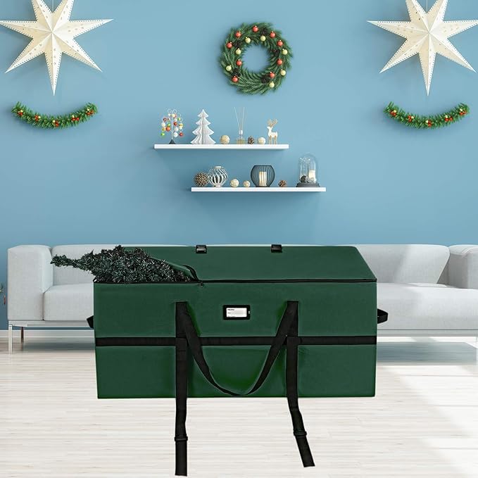 ProPik Christmas Tree Storage Bag, Fits up to 9 Ft. Tall Disassembled Holiday Tree, Heavy Duty Xmas Storage Container, 24"Height X 24" Extra Wide X 60" Long with Top Side Handles and Straps (Green)