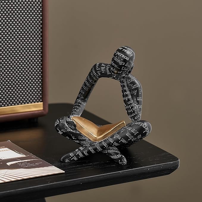 Black Decor Reading Statues for Home Decor Modern Abstract Thinker Sculptures Bookshelf Shelf Decorations Resin Figurines for Living Room Office Coffee Table Gifts for Men