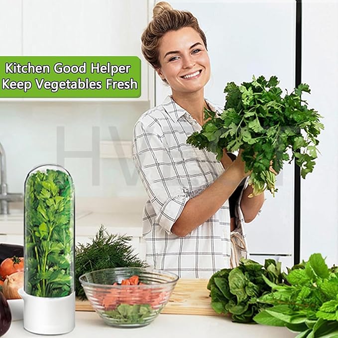 Herb Keeper for Refrigerator, Herb Saver Cilantro Containers for Refrigerator, Fresh Herb Keeper for Cilantro, Parsley, Asparagus, Mint, Keeps Greens Vegetables for 2-3 Weeks