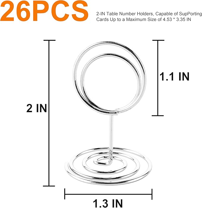Hoewina 26Pcs Place Card Holder, Table Number Holders, Wire Picture Holder, Small Size Table Card Holders, Photo Holder for Centerpieces, Wedding Reception, Party, Birthday (Silver)