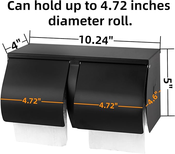 Desyeryamimi Double Roll Toilet Paper Holder Dispenser with Shelf Storage-Commercial 2-Roll Side by Side Stainless Steel Toilet Tissue Holder/Dispenser Wall Mount for Bathroom/Restroom(Black