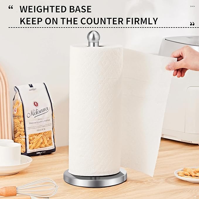 Paper Towel Holder Countertop, Paper Towel Holder with Solid Weighted Base, for Standard and Large Size Rolls