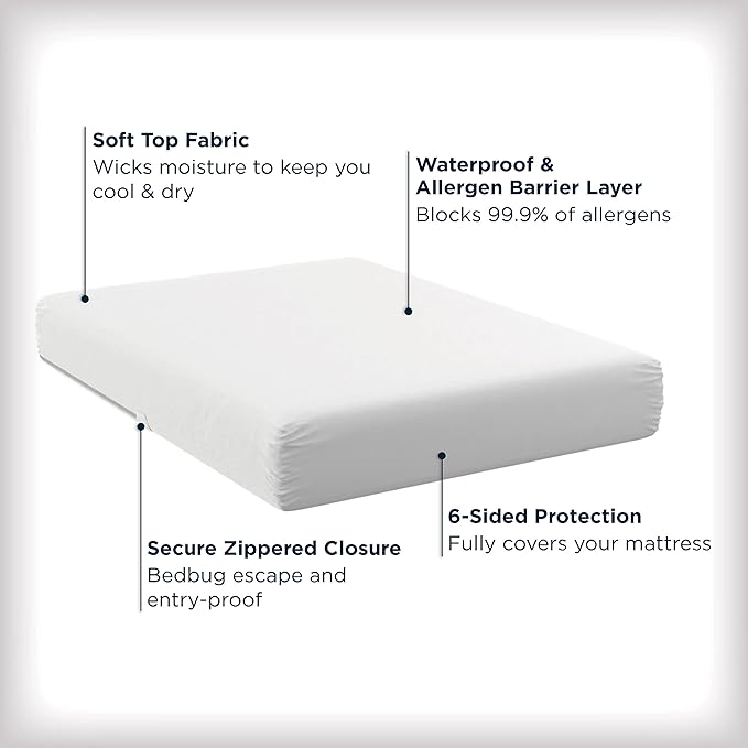 AllerEase Waterproof Mattress Protector, Maximum Allergy Mattress Protector, Full Mattress Cover