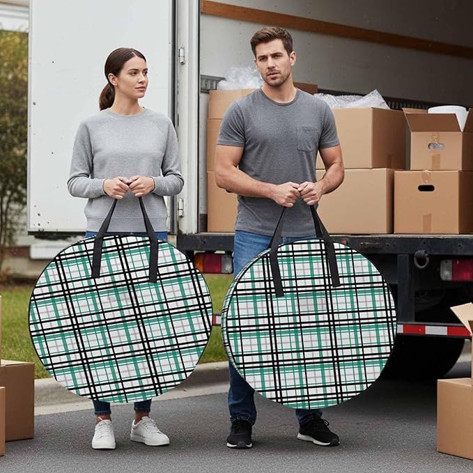 Storage Bag Green Buffalo Plaid Round Storage Totes Bins Closet Organizers with Zippers & Handle Black Check Stripe Clothes Storage Container for Bedroom Dorm Space Saving Packing Supplies Moving Bags