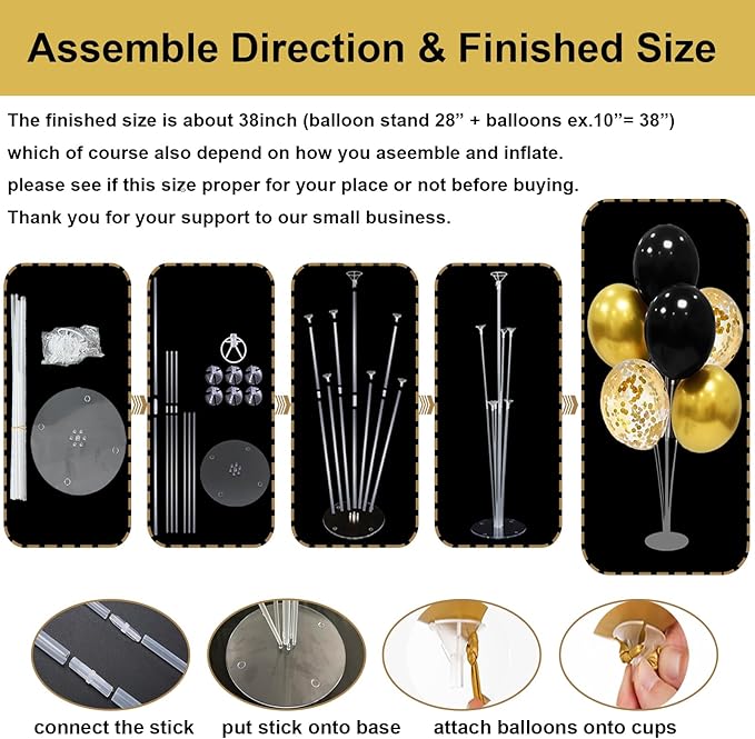 ZJDHPTY Black and Gold Party Decorations 4 Set Balloon Stand Table Centerpieces for Men's Women's Birthday Wedding Retirement Anniversary New Years Graduation Decorations 2026