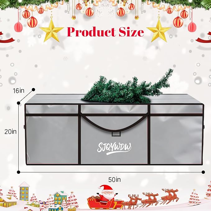Christmas Tree Storage Bag, 7.5 Ft Christmas Tree Bag, Reusable Heavy Duty 600D Oxford Cloth, Built-in Double Mesh Bags, Double Zippers for Large Artificial Tree(50×16×20in, Gray)