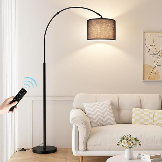 Ambimall Dimmable Arc Floor Lamp with Remote, Color Temperatures and Brightness Adjustable, Arched Floor Lamp with Rotating Head, Over Couch Arched Reading Light for Living Room (Black and Black)