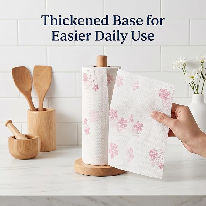 Wooden Paper Towel Holder for Countertop, Solid Beech Wood Stand with Wider Non-Slip Base, Fits Standard and Jumbo Rolls, Easy Assembly, Farmhouse Kitchen Paper Towel Dispenser