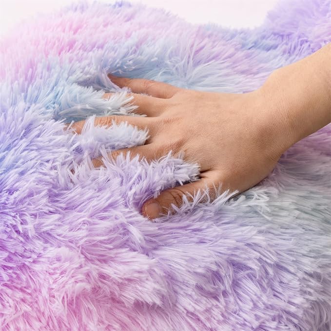 A Nice Night Faux Fur Reading Pillow Bed Wedge Children Backrest with Arms Back Support for Sitting Up in Bed/Couch,Tie Dye BluePurple,Standard