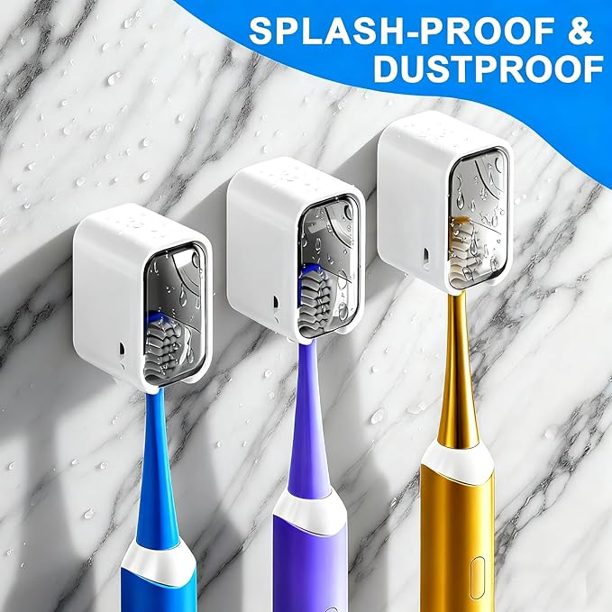 Toothbrush Holders for Bathroom - 3 Pack, Single Slot Space-Saving Design 2.0, Wall Mounted with Cover for Shower, Single Tooth Brush Holder Dispenser Storage Organizer for Family & Travel