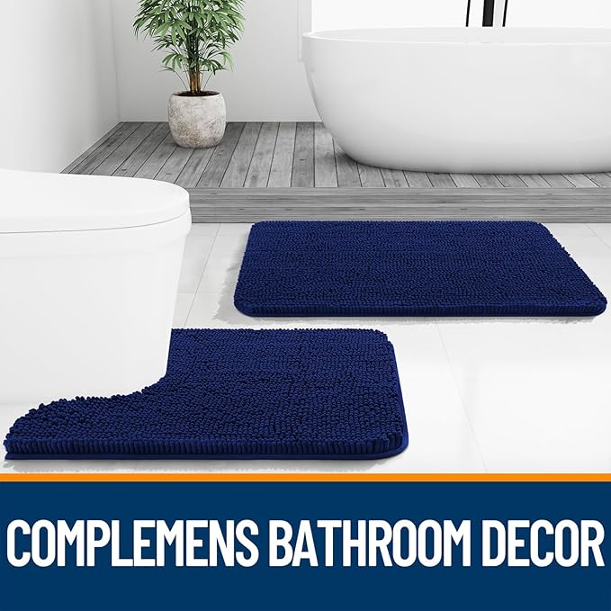 OLANLY Large Bathroom Rugs 59x35, Extra Soft Absorbent Chenille Bath Rugs, Rubber Backing Quick Dry, Machine Washable Bath Mats for Bathroom Floor, Tub and Shower, Home Decor Accessories, Navy