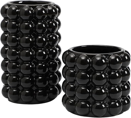 Black Bubble Vases, Black Ceramic Vases Set of 2, Boho Flower Vase for Pampas Grass, Decorative Vase for Dining Table, Wedding, Fireplace Mantel, Office, Wedding