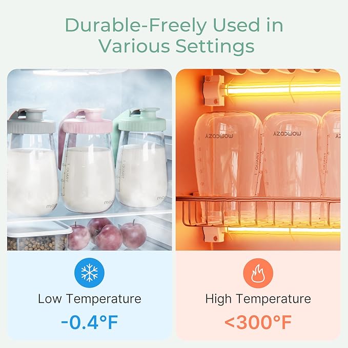 Momcozy Breast Milk Pitcher, Resistant to Heat and Cold Abrupt Temp Swings, No Leak Breast Milk Fridge Storage Container with Wide Mouth, Fast Baby Formula Maker, Breastfeeding Essentials, Pink