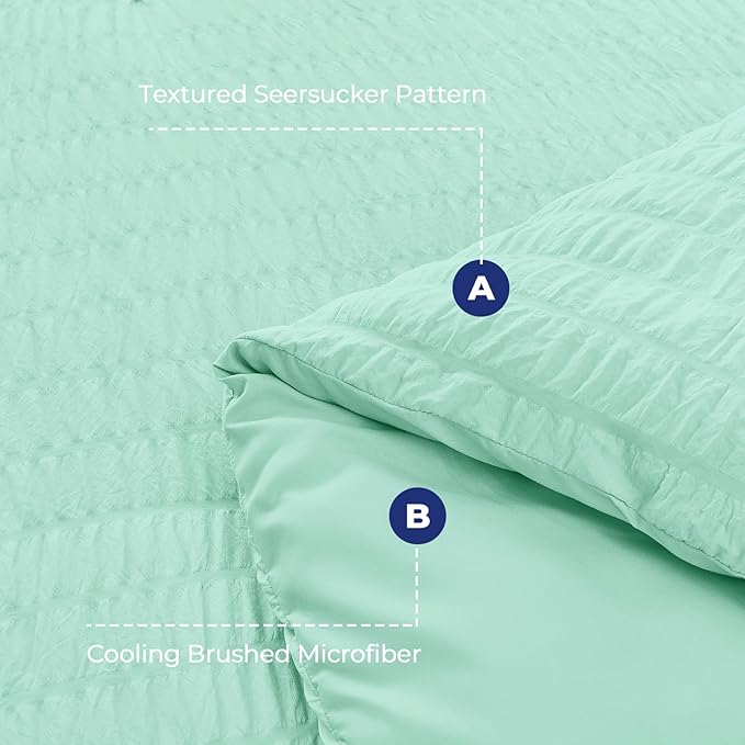 HYMOKEGE Mint Green Queen Comforter Set Seersucker 7 Pieces, All Season Luxury Bed in a Bag Queen for Bedroom, Bedding Set with Comforter, Sheets, Pillowcases & Shams