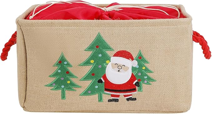 INough Christmas Basket Large Christmas Gift Baskets Empty Fabric Organizer Bin with Handles, Gift Bags Foldable Holiday Toy Gift Holder for Fireplace, Kids Room, Home Decor
