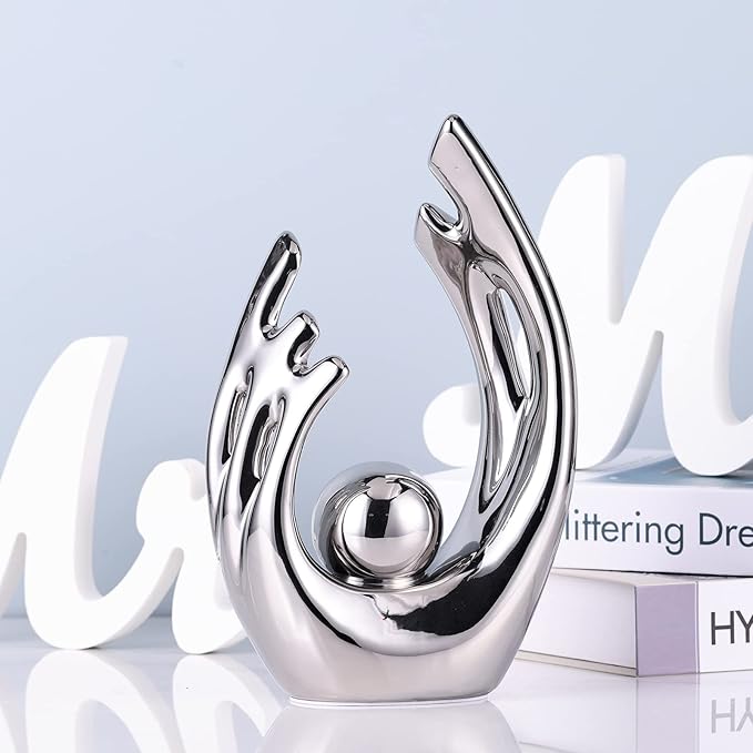 XMGZQ Silver Home Decor Accent,Mid Century Modern Decor Dining Table Decorations,Silver Abstract Ceramic Statue and Sculpture for Center Pieces Decor for Table,Bookshelf Tv Stand Decorative Objects