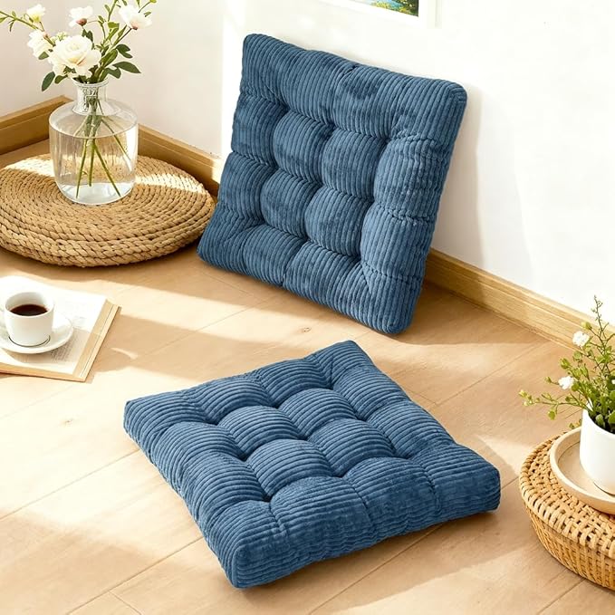 Meditation Floor Pillow Set of 2,Memory Foam Meditation Floor Cushions for Adults Sitting, Large Square Thickened Seat Cushion for Yoga, Tatami Living Room (2, Navy)