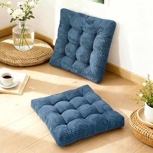 Meditation Floor Pillow Set of 2,Memory Foam Meditation Floor Cushions for Adults Sitting, Large Square Thickened Seat Cushion for Yoga, Tatami Living Room (2, Navy)