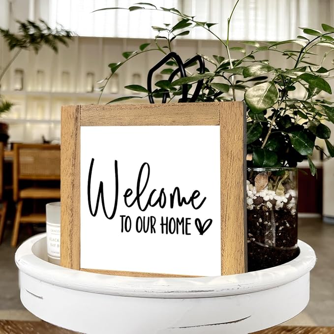 Welcome To Our Home - Freestanding Farmhouse Welcome Sign for Entryway, Front Door & Porch Decor